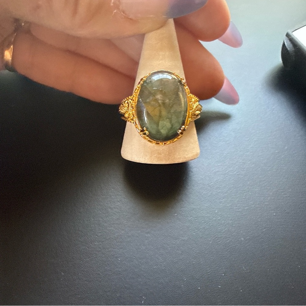 Gold-Tone Labradorite Oval Statement Ring - Women Jewelry